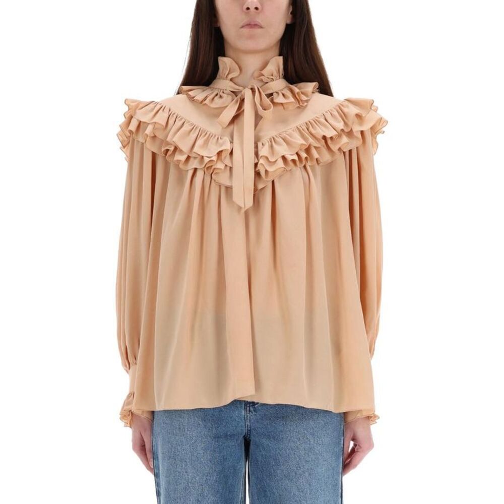 CHLOE Silk Crepe de Chine Blouse Women NUDE Shirts